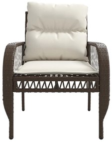 4 pcs conjunto sofás de jardim c/ almofadões vime PE castanho