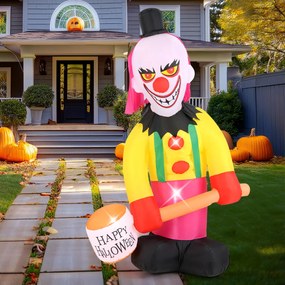 Palhaço Insuflável de Halloween, 180 x 240 cm, Cabeça Rotativa e Iluminação LED, Multicolor