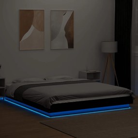 Estrutura cama c/ luzes LED 160x200 cm derivados madeira preto
