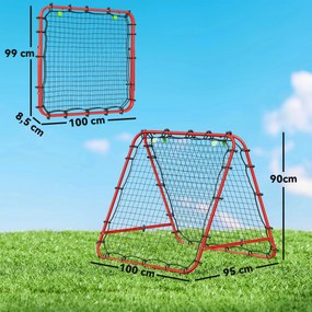 Rede de Rebote Dobrável para Treino Desportivo Ajustável em 5 Níveis de Ângulo com Tubo de Aço 100x95x90 cm Vermelho
