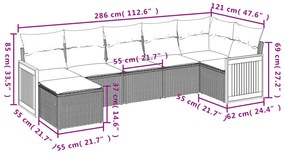 7 pcs conjunto de sofás p/ jardim com almofadões vime PE bege