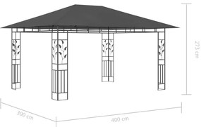 Gazebo c/ mosquiteiro e cordões luzes LED 4x3x2,73m antracite