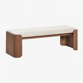 Banco Em Madeira De Borracha E Chapa Lofren Madeira Escura & ↔︎ 160 Cm & Bouclé Bege Creme - Sklum