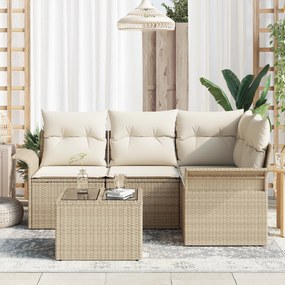Conjunto de Sofá de 5 Peças para Jardim com Almofadas em Vime Marrom