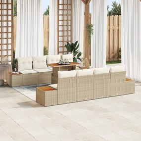 vidaXL Conjunto de Jantar para Jardim com 9 Peças e Almofadas Bege em Rattan Sintético e Acácia