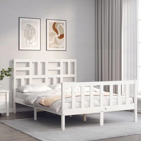 Estrutura de cama com cabeceira 120x200cm madeira maciça branco