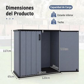 Armário de Arrumação de Jardim, 120 x 65 x 117 cm, Dupla Porta, Cinzento