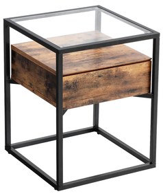 Mesa de apoio ou mesa de cabeçeira de design industrial em vidro 43 x 43 x 54 cm Castanho Vintage -preto