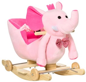HOMCOM Cavalo Baloiço com Rodas e Forma de Elefante com Músicas Infantis e Cinto de Segurança 60x35x45 cm Rosa