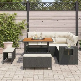 Conjunto de Sofá de Jardim vidaXL 8 Peças com Almofadas Preto Rattan P