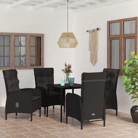 5 pcs conjunto de jantar p/ jardim c/ almofadões preto