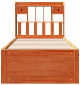 Cama com estante sem colchão 75x190cm pinho maciço castanho-mel