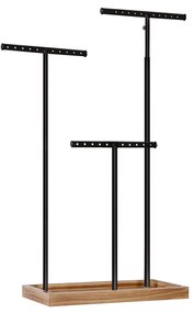 Suporte para joias 2 em 1 SONGMICS, suporte para joias, suporte para joias, 3 barras de metal em formato de T com furos, bandeja de armazenamento, ajustável, colar longo, pulseira, brinco, anel, marrom rústico e preto JJS016B01