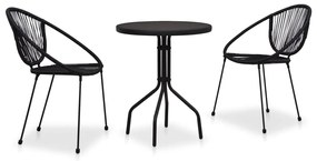 vidaXL 3 pcs conjunto bistrô vime PVC preto