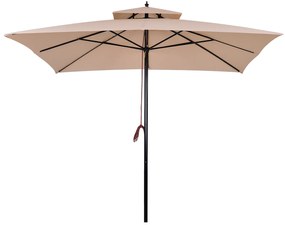 Outsunny Chapéu de Sol de Aço com Teto Duplo Chapéu de Sol com Sistema de Polia Mastro Desmontável 300x300x297cm Bege