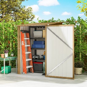 Abrigo de Jardim Metálica 0,92 m² 100x103x160 cm com 1 Porta e Fecho para Armazenamento de Ferramentas Castanho Claro