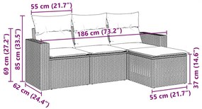 4 pcs conjunto de sofás para jardim c/ almofadões vime PE preto