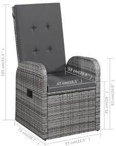 7 pcs conjunto de jantar de jardim cinzento