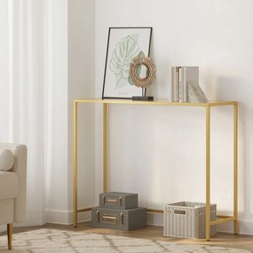 Mesa consola entrada linhas simples 35 x 100 x 80 cm vidro, aço Dourada