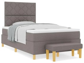 Cama Box Spring com Colchão &amp; Banco Taupe 120x200 cm Tecido