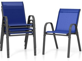 Conjunto de 4 cadeiras de jantar de jardim empilháveis Estrutura resistente ao tecido respirável Pátio exterior Praia 55 x 67 x 83 cm Azul