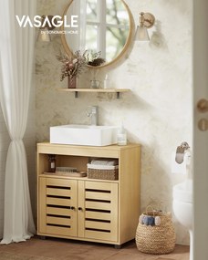 Armário de lavatório (NÃO INCLUIDO) com 2 portas, 30 × 60 × 63 cm, para lavatórios sem coluna, amarelo amêndoa