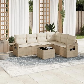 vidaXL 7 pcs conjunto de sofás p/ jardim com almofadões vime PE bege