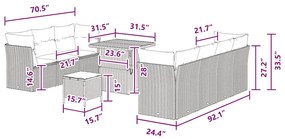 Conjunto de Sofá de Jardim vidaXL 10 Peças com Almofadas Preto Ratan P