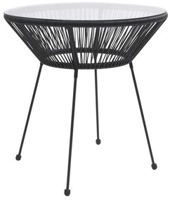 312165 vidaXL Mesa de jantar para jardim Ø70x74 cm vime e vidro preto
