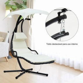 Espreguiçadeira Suspensa com Guarda Sol - Creme - Design Moderno