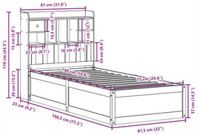 Cama sem colchão 75x190 cm madeira de pinho maciça castanho-mel
