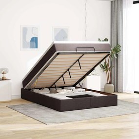 Estrutura cama otomana colchão 140x200cm tecido castanho escuro