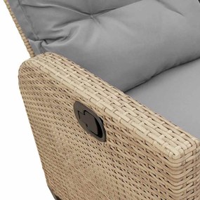 3 pcs conjunto sofás de jardim com almofadões em L vime PE bege