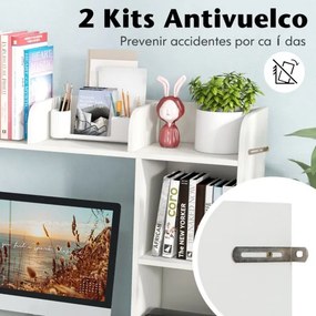 Prateleira de madeira para secretária com 4 prateleiras e organizador de secretária com compartimento aberto 94 x 25 x 74 cm Branco