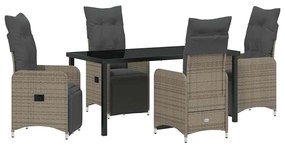 Conjunto de Jantar de Jardim com 5 Peças e Almofadas Cinzas de Rattan