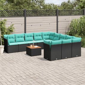vidaXL 12 pcs conjunto de sofás de jardim com almofadões vime PE preto