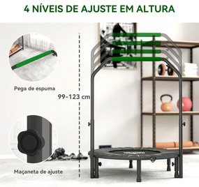 Trampolim Fitness Ø102 Trampolim Dobrável com Pega Ajustável em 4 Níveis Estrutura de Aço Verde