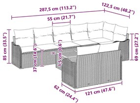 Conjunto de Sofá de Jardim de 9 Peças com Almofadas Bege Vime PE Acáci