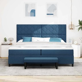 Cama Box Spring com Colchão &amp; Banco Azul 200x200 cm Tecido