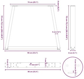 Mesa de jantar pernas 3 pcs forma V 90x(72-73,3) cm aço natural