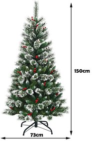 Árvore de Natal de 1,5 m com neve e sem luz Fácil de montar 100% PVC Perfeito como decoração Verde