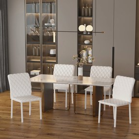 HOMCOM Conjunto de 4 Cadeiras de Sala de Jantar Estofadas com Pés de Metal Cadeiras Modernas para Cozinha Carga Máxima 41x50x91cm Branco