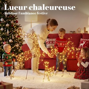 Conjunto de 3 Renas Luminosas de Natal para Exterior, 75 x 25 x 120 cm, 200 LED Branco Quente, Castanho