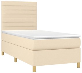 Cama box spring c/ colchão e LED 90x190 cm tecido cor creme