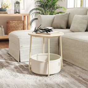 Mesa auxiliar redonda com cesto em tecido 45 x 50 cm bege