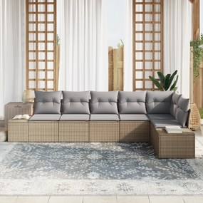 Conjunto de Sofá de Jardim com 6 Peças e Almofadas Bege Vime PE