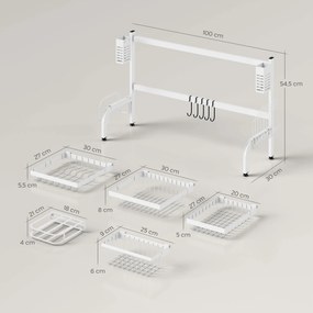 Escorredor de Louça de Aço de 2 Níveis com Prateleira para Pratos Suporte para Facas e Talheres 100x30x54,5 cm Branco