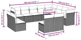 12 pcs conjunto de sofás jardim com almofadões vime PE castanho