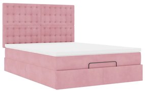 Estrutura de cama otomana com colchões 140x190 cm veludo rosa