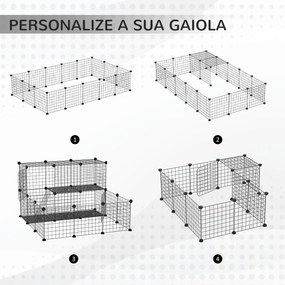 Cerca para Pequenos Animais DIY com 24 Painéis Parque para Animais de Estimação com Grade Metálica Gaiola Modular para Coelhos Chinchilas 105x105x70cm